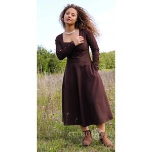 Celtic Fusion Imbas Folk Corset Midi Dress Brown Handmade Irish Design Size M